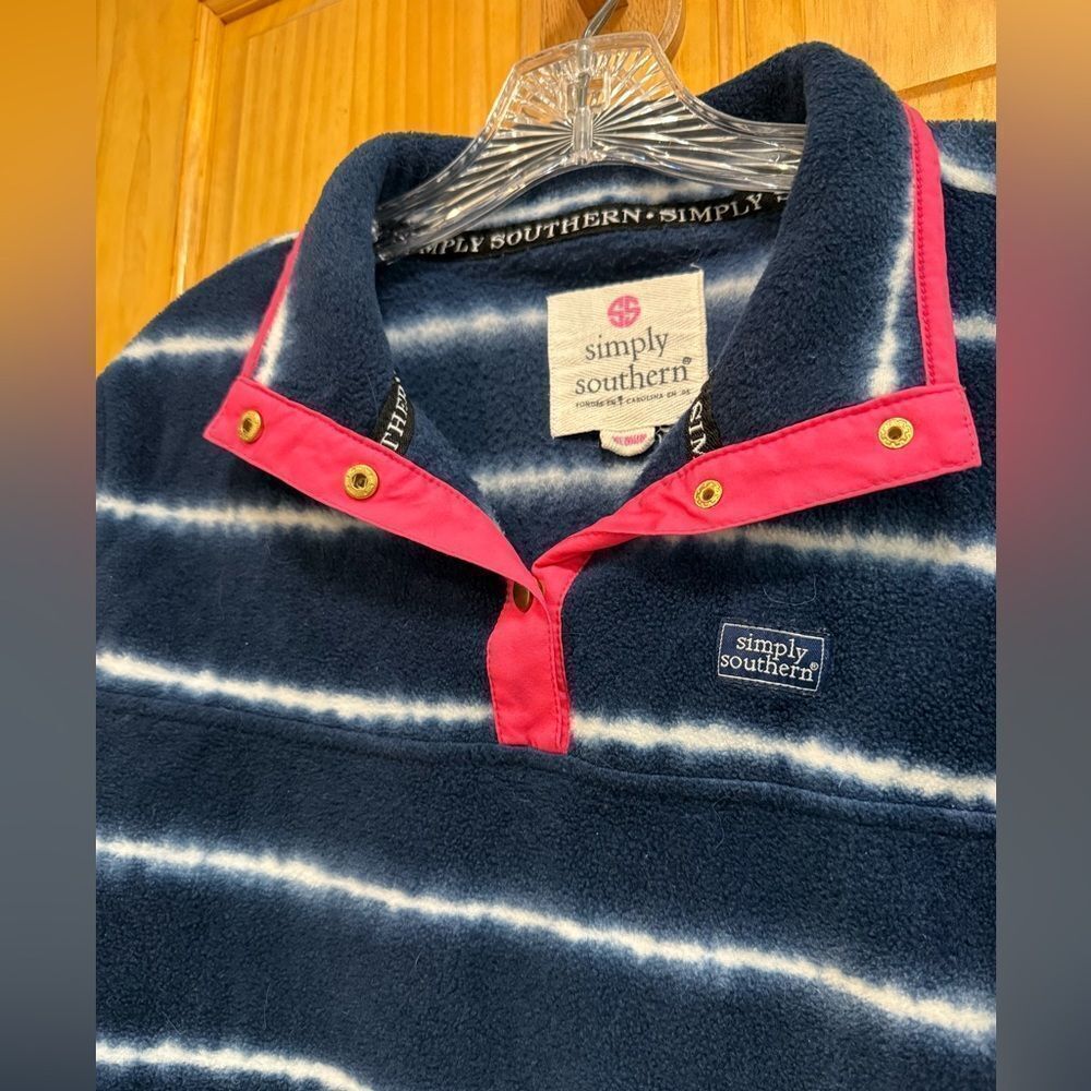 Simply Southern size M navy and white striped 1/2 button sweater with pink trim - Picture 3 of 7